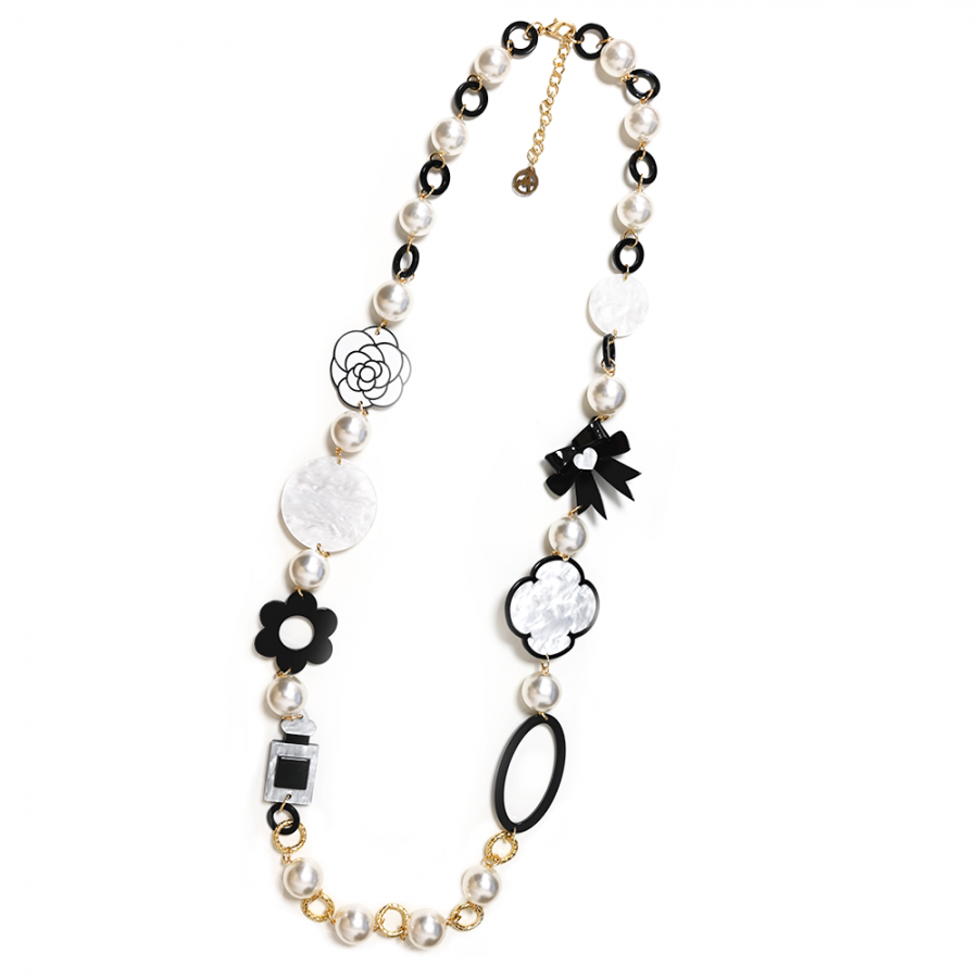 Avalaya Collana Lunga In Perle Di Vetro 124 Cm - Colori Pavone, Ematite E Ambra - Gioiello Femminile